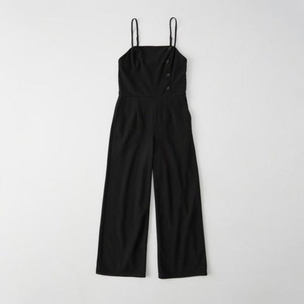 abercrombie black button front jumpsuit size S